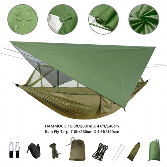 2-in-1 Hammock with Mosquito Net & Rain Tarp – Portable Survival Shelter for Camping & Outdoor Use