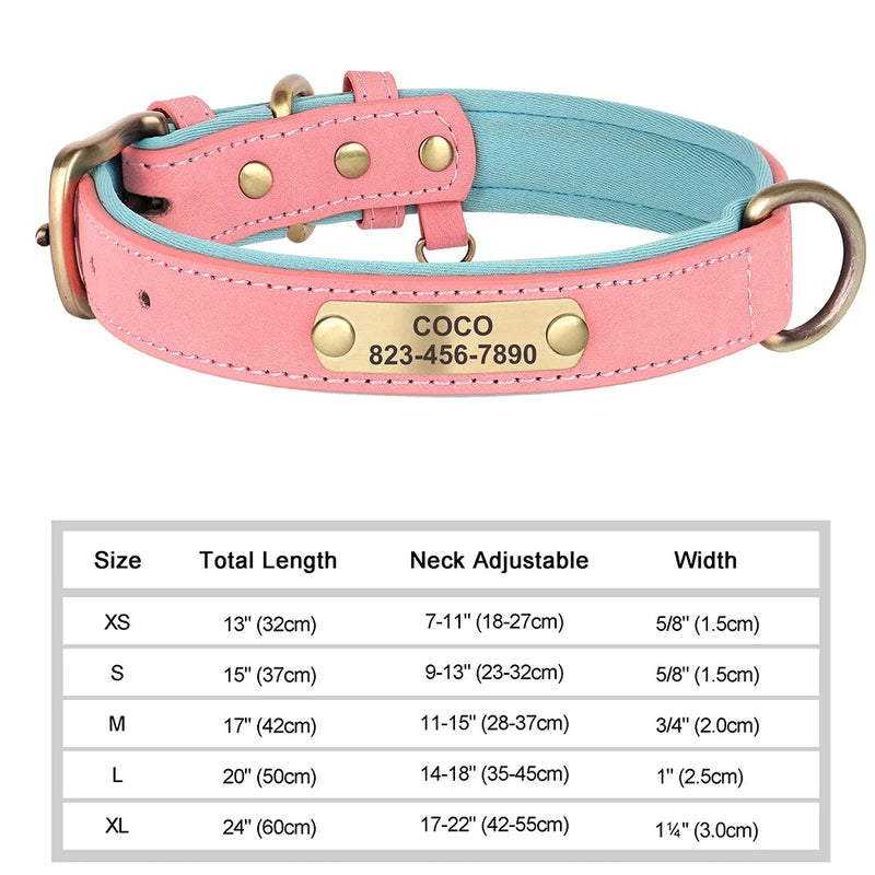 Load image into Gallery viewer, Custom Engraved Leather Dog Collar Soft Padded ID Tag Collar for All Dog Sizes
