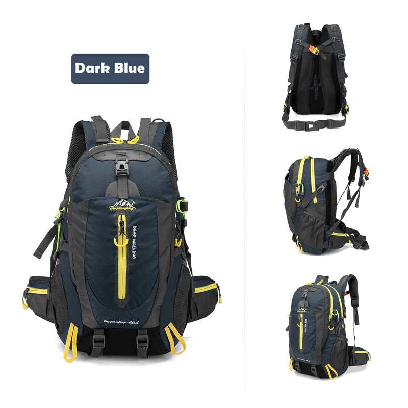 Load image into Gallery viewer, Dark blue backpack with yellow accents on a white background
