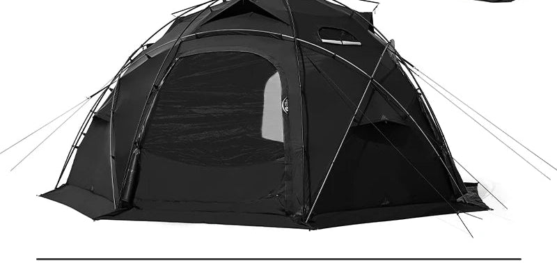 Load image into Gallery viewer, Black tent with carrying bag on a white background, featuring product details.
