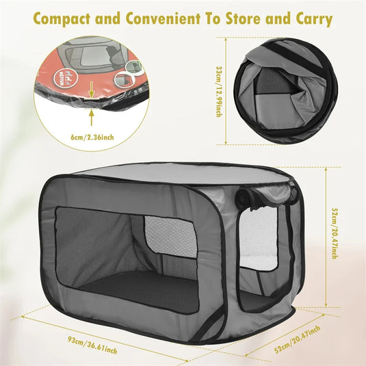 Foldable Pop-Up Dog Travel Crate Soft-Sided Pet Carrier Tent for Small Dogs & Cats