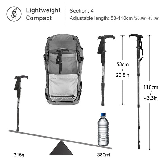 WEST TUNE Outdoor Folding Trekking Pole | 4-Section Portable Walking Stick for Hiking