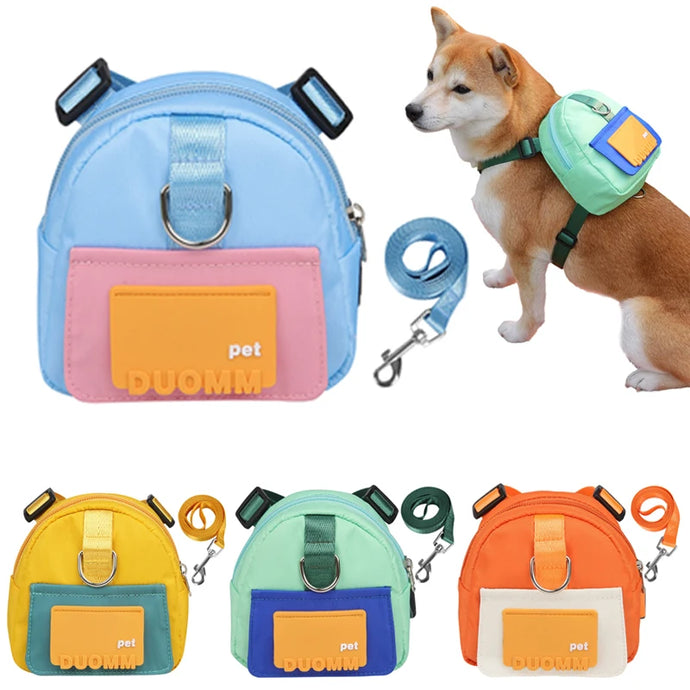 CDDMPET Pet Harness and Leash Set for Small Medium Dogs Large Capacity Dog Snack Bag Puppy Outdoor Backpack Dog Accessories