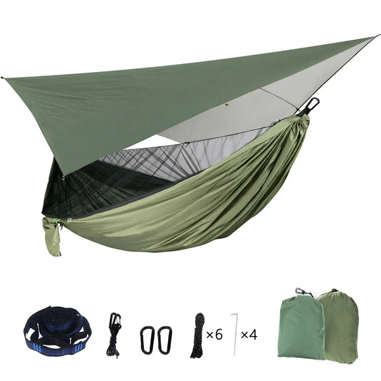 Camping hammock with accessories on a white background