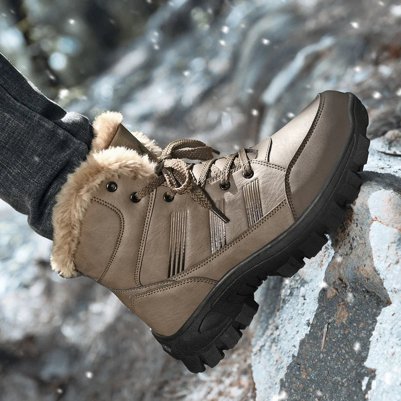 Load image into Gallery viewer, HIKEUP Winter Boots Men Cotton Shoes High Top Snow Boots Outdoor Hiking Shoes Men Waterproof Combat Military Boots Plus Size
