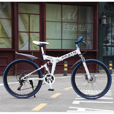 21-Speed Folding Mountain Bike – Dual Suspension Geared Bicycle