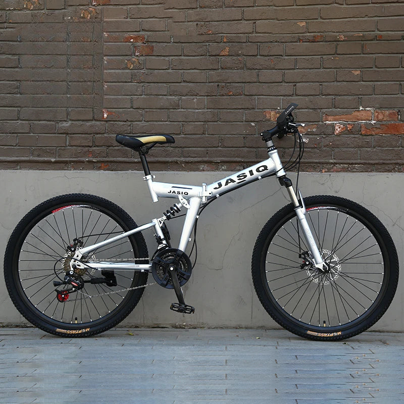 Load image into Gallery viewer, 21-Speed Folding Mountain Bike – Dual Suspension Geared Bicycle
