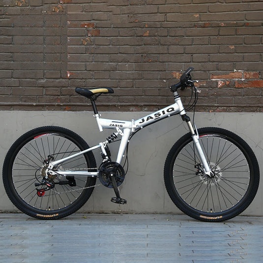 21-Speed Folding Mountain Bike – Dual Suspension Geared Bicycle