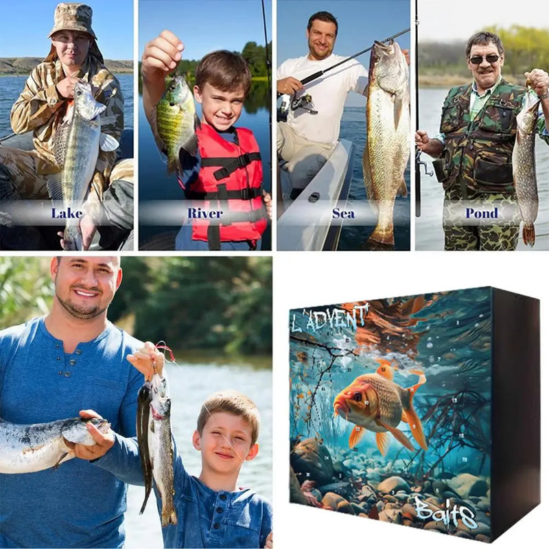 Load image into Gallery viewer, Fishing Tackle Advent Calendar Fishing Lures Set Fishing Gear Countdown Calendar Adults Kids Men Women Christmas Fish Bait Gifts
