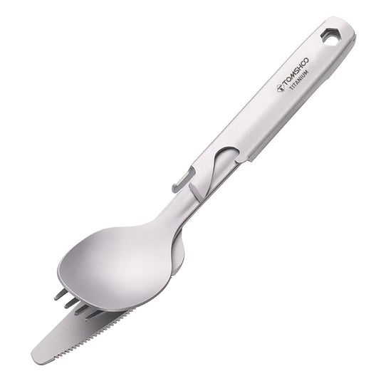 Titanium 4-in-1 Camping Cutlery Set with Multitool Storage Holder | Lightweight Outdoor Flatware