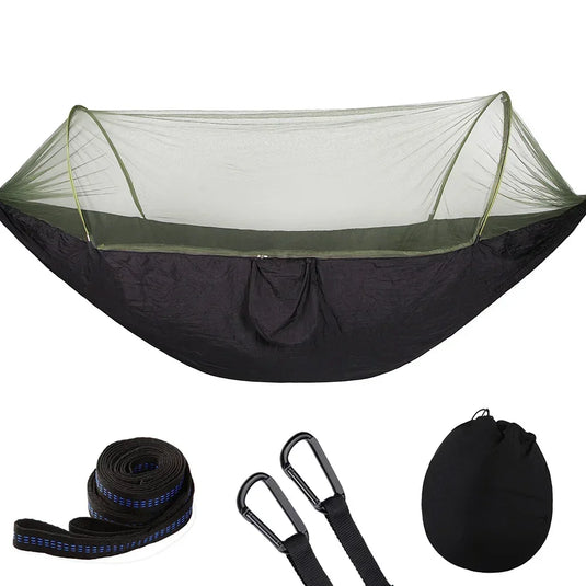 2023 Lightweight Camping Hammock with Pop-Up Mosquito Net – Portable Parachute Hammock for Outdoor Sleeping, Travel & Hiking