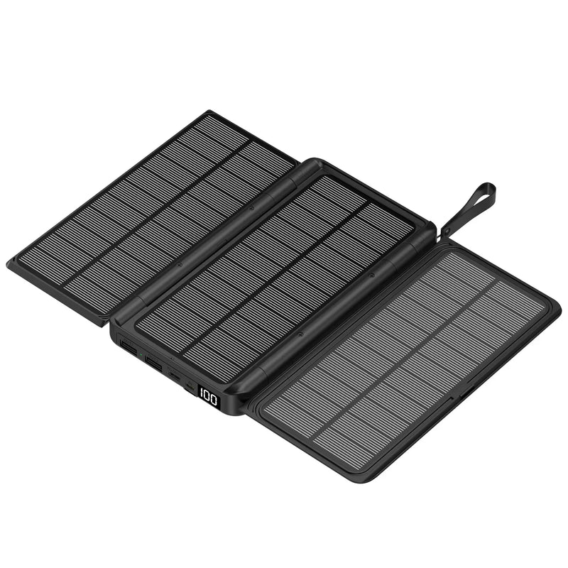 Load image into Gallery viewer, 20000mAh Solar Power Bank | Qi Wireless Charger | 3-Panel Folding Powerbank with Flashlight
