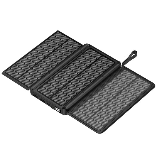 20000mAh Solar Power Bank | Qi Wireless Charger | 3-Panel Folding Powerbank with Flashlight