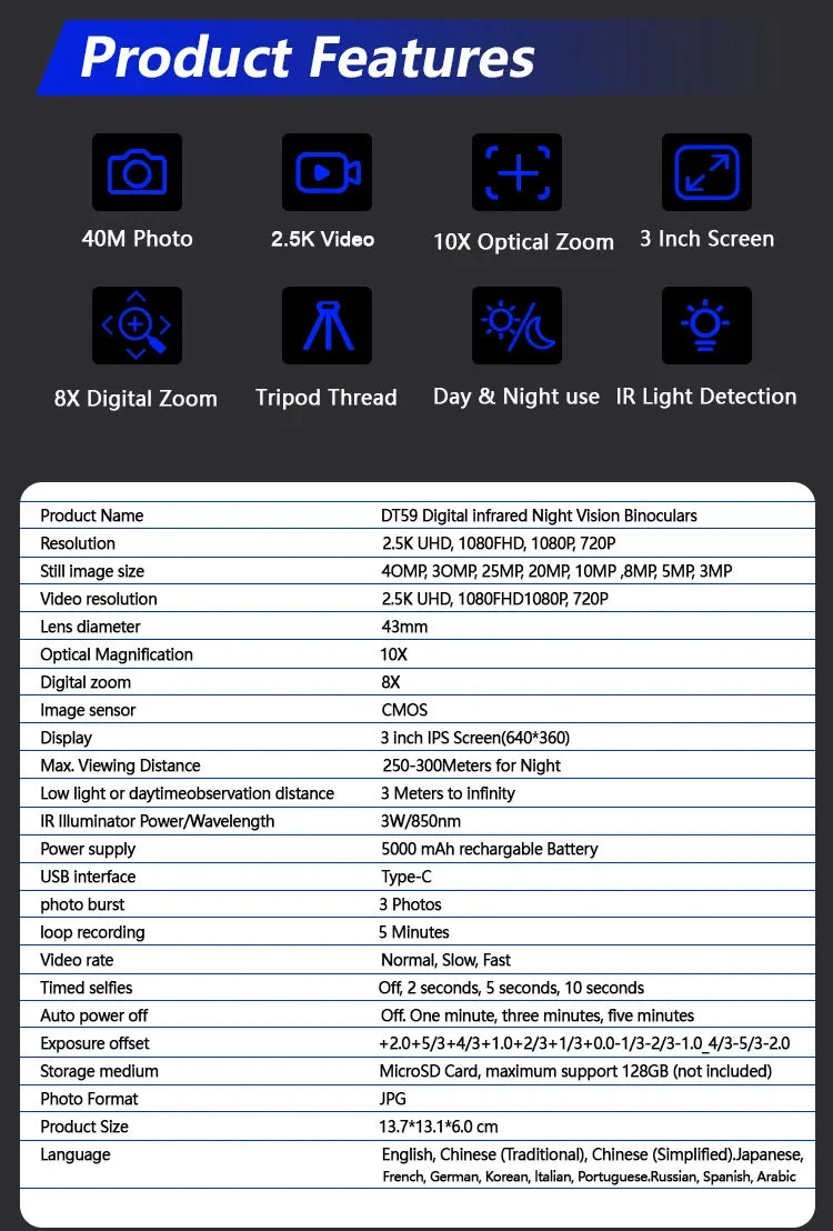 Load image into Gallery viewer, DT59 Portable Cross-Border Digital Telescope Night Vision Instrument HD Camera Video Spotting Scope Double Tube Infrared Outdoor
