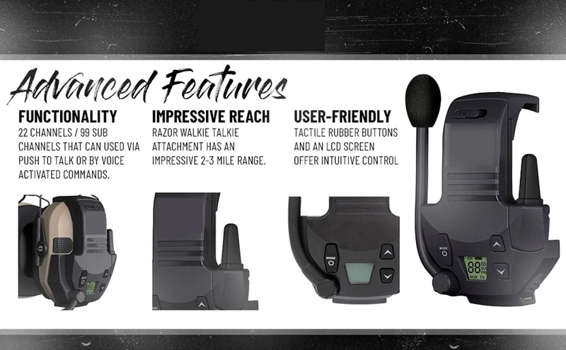Load image into Gallery viewer, Walkie Talkie Attachment - 22 Channels 3 Miles Range Distance Voice-Activated Handsfree Communication for Shooting earmuffs

