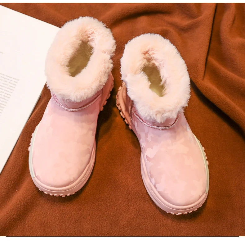 Load image into Gallery viewer, Furry Children Snow Boots Fashion Camouflage Girl Boy Velvet Thickened Non-slip Wear-resistant Elastic Comfort Child Cotton Shoe
